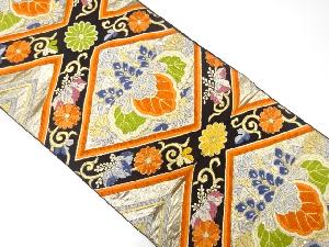 アンティーク　菱に菊・桐模様織り出し袋帯(着用可)